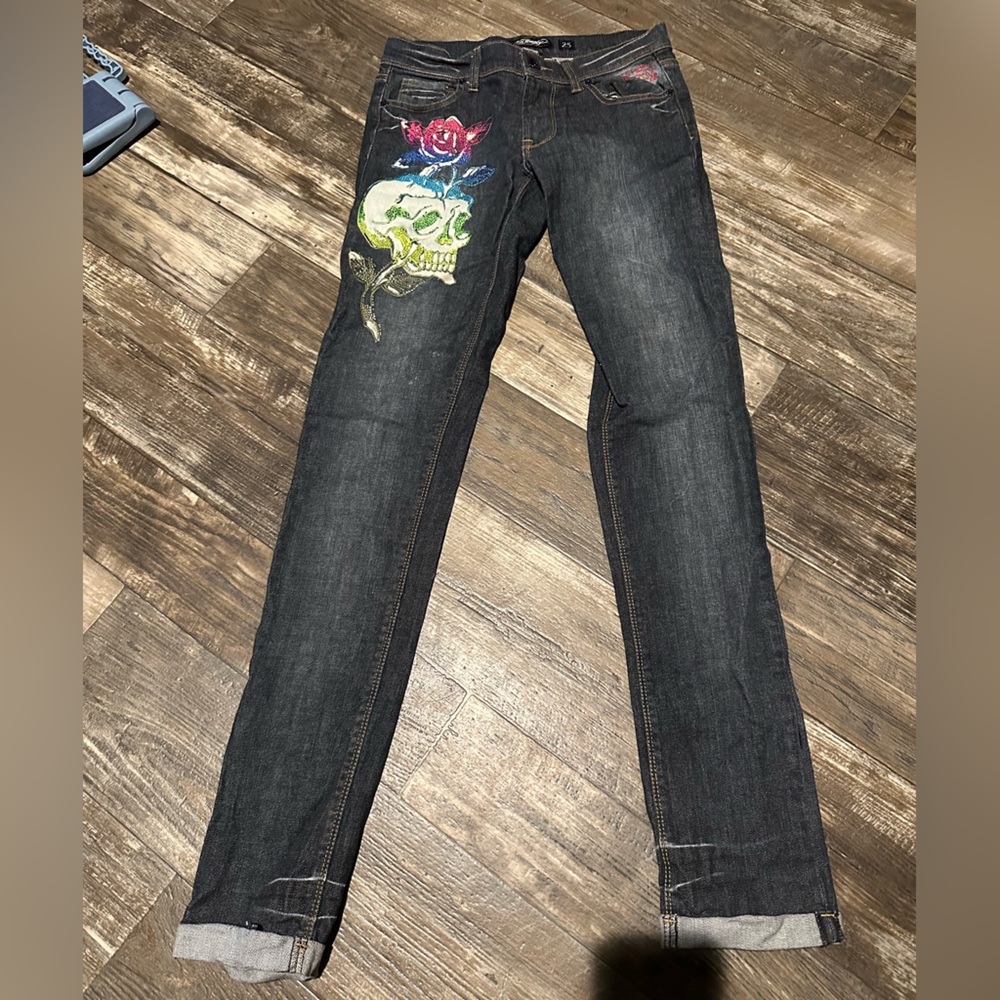 VINTAGE ED HARDY Y2K bling rhinestone denim women’s size 25